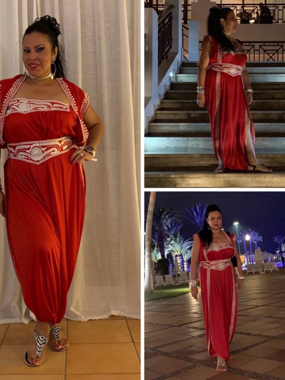 Red Embroidered Maxi Dress with Waist Detail - Women’s